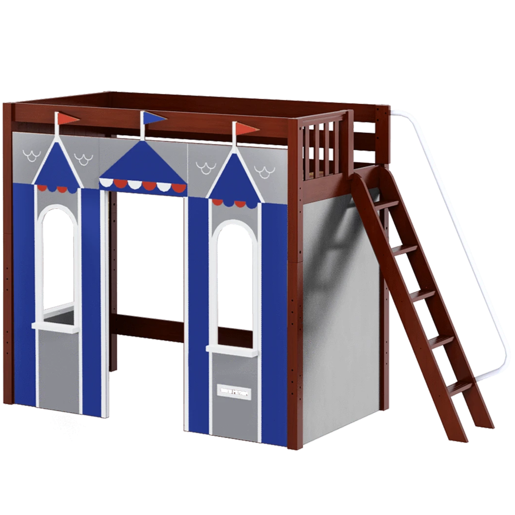 Maxtrix Twin High Loft Bed with Angled Ladder + Playhouse Panels