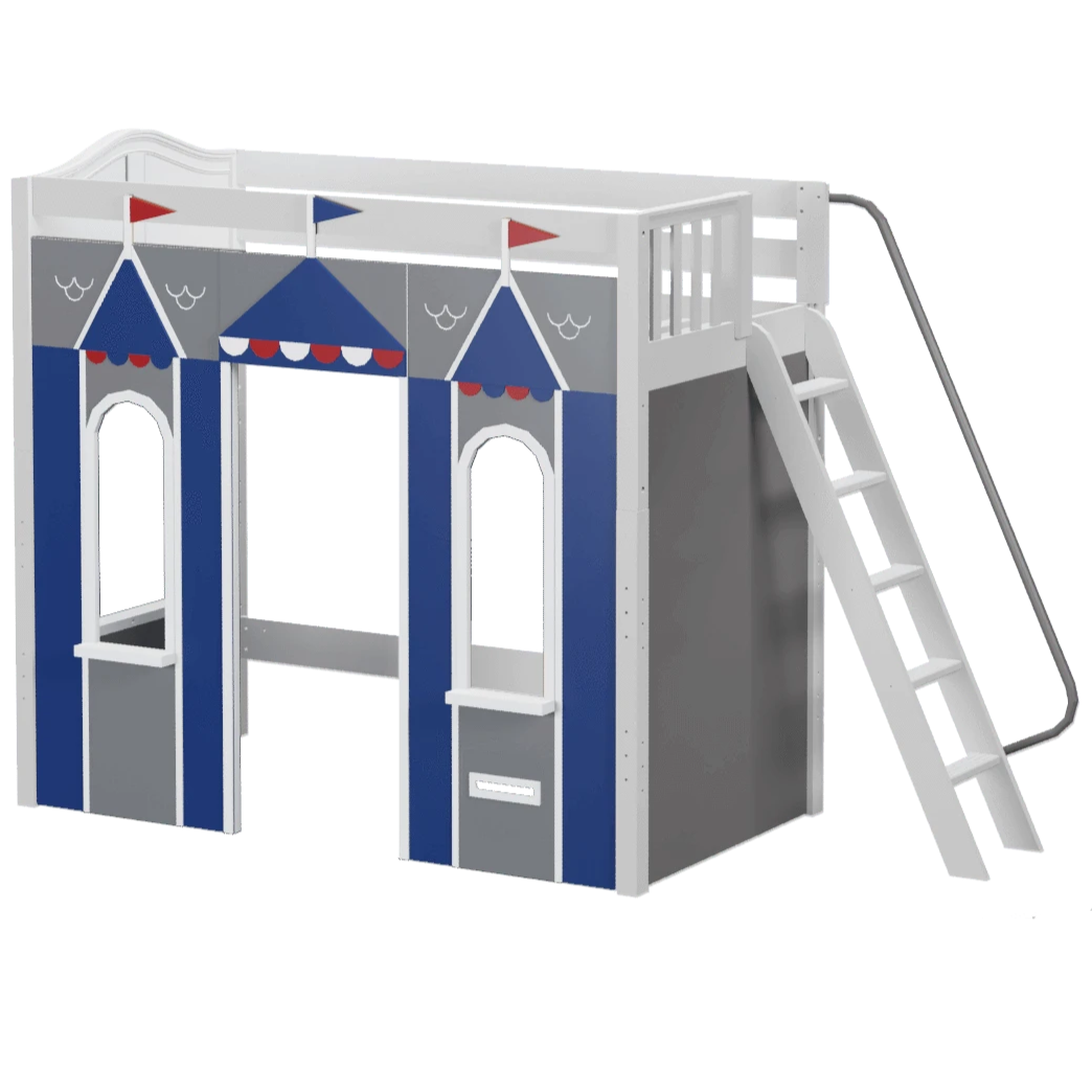 Maxtrix Twin High Loft Bed with Angled Ladder + Playhouse Panels