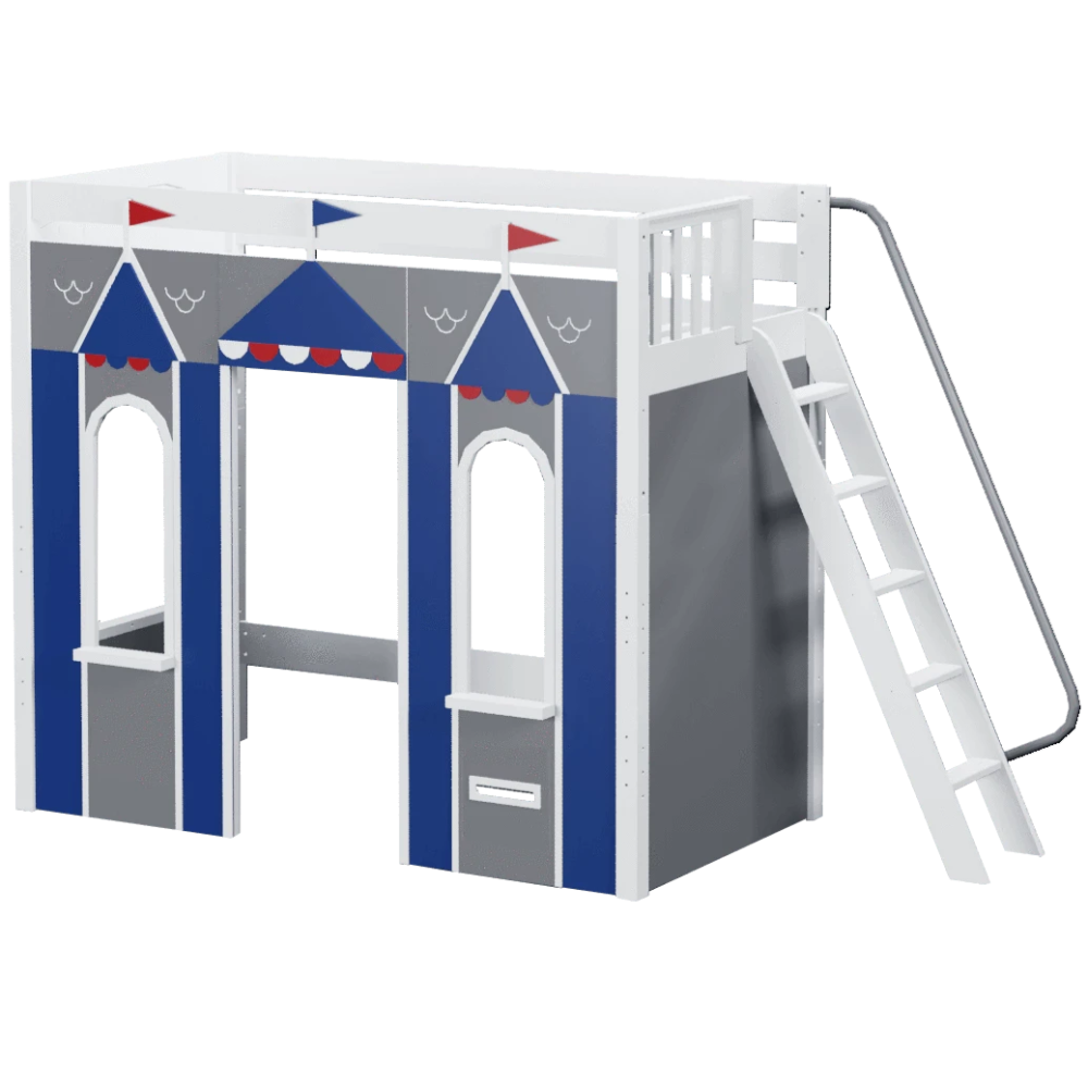 Maxtrix Twin High Loft Bed with Angled Ladder + Playhouse Panels