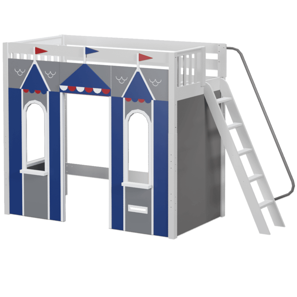 Maxtrix Twin High Loft Bed with Angled Ladder + Playhouse Panels