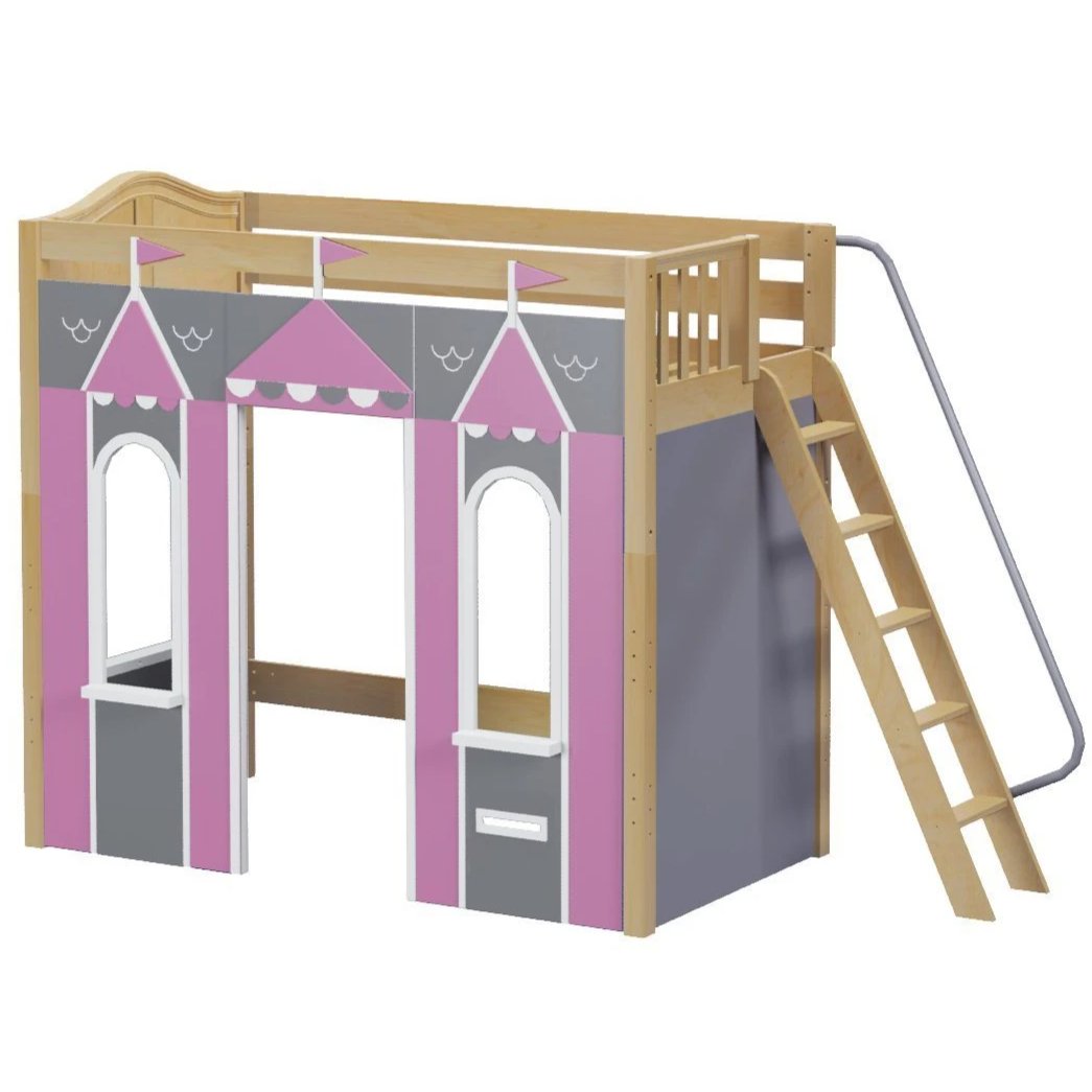 Maxtrix Twin High Loft Bed with Angled Ladder + Playhouse Panels