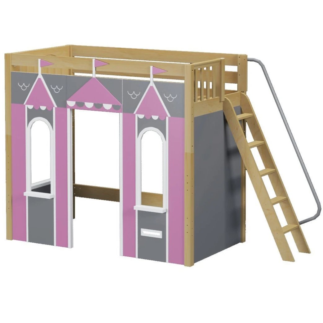 Maxtrix Twin High Loft Bed with Angled Ladder + Playhouse Panels