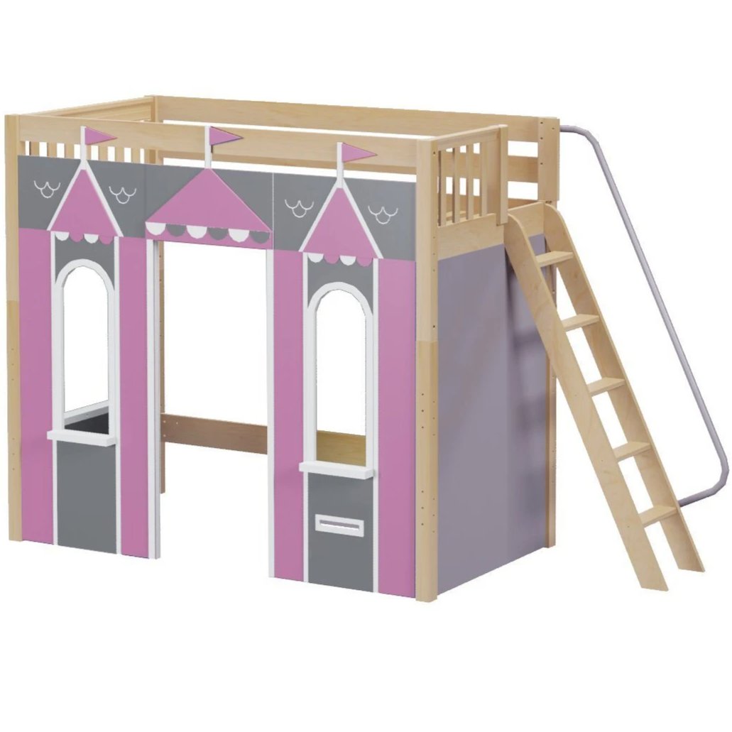 Maxtrix Twin High Loft Bed with Angled Ladder + Playhouse Panels