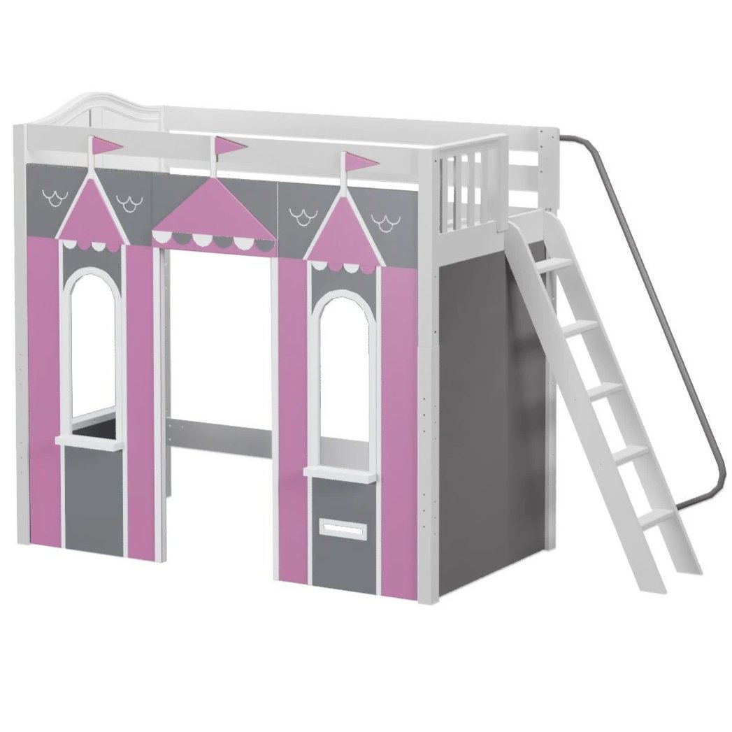 Maxtrix Twin High Loft Bed with Angled Ladder + Playhouse Panels