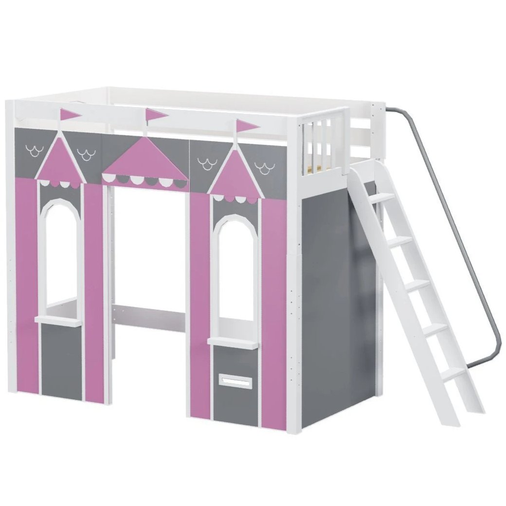 Maxtrix Twin High Loft Bed with Angled Ladder + Playhouse Panels