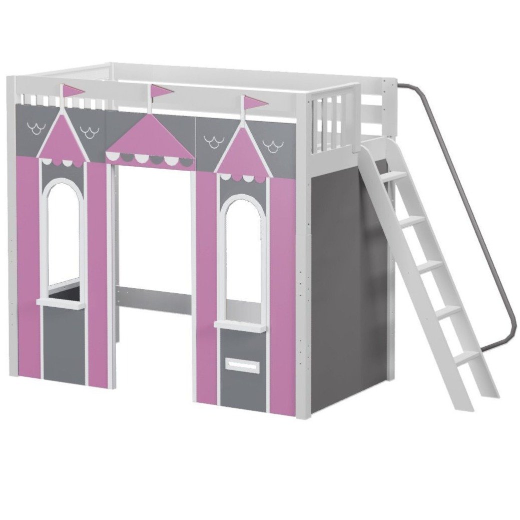 Maxtrix Twin High Loft Bed with Angled Ladder + Playhouse Panels