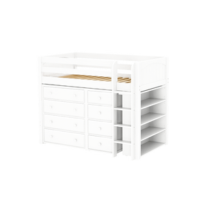Maxtrix Twin Mid Loft Bed with Straight Ladder + Storage