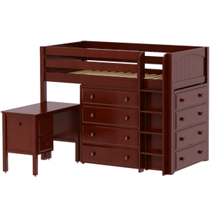 Maxtrix Twin Mid Loft Bed with Straight Ladder, Storage + Desk