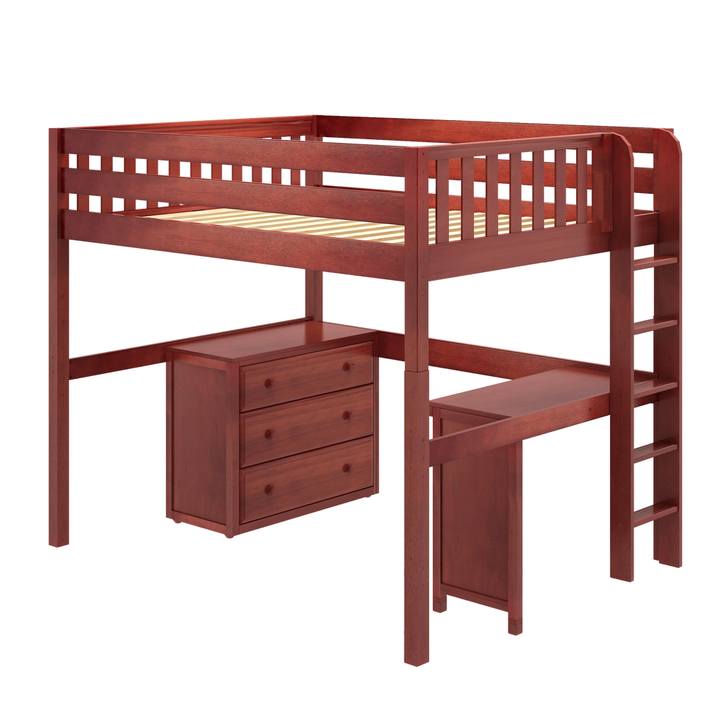 Maxtrix Full High Loft Bed with Desk + Storage