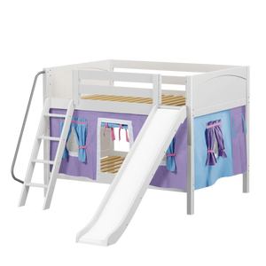 Maxtrix Full Low Bunk Bed with Angled Ladder, Curtain + Slide