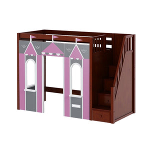 Maxtrix Twin High Loft Bed with Stairs + Playhouse Panels