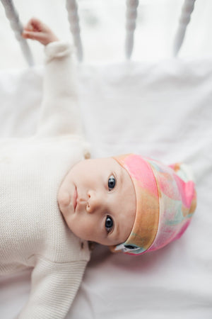 Copper Pearl Newborn Top Knot Hat - Monet
