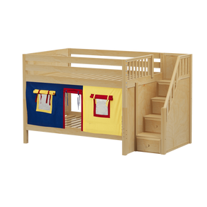 Maxtrix Full Low Bunk Bed with Stairs + Curtain
