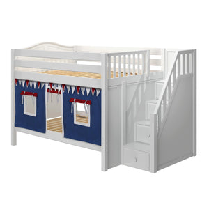 Maxtrix Full Low Bunk Bed with Stairs + Curtain