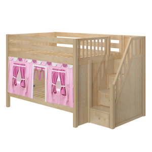 Maxtrix Full Low Bunk Bed with Stairs + Curtain