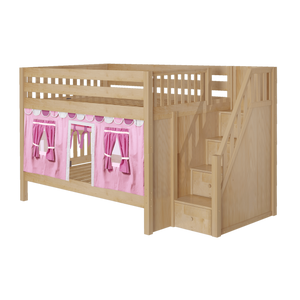 Maxtrix Full Low Bunk Bed with Stairs + Curtain
