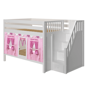 Maxtrix Full Low Bunk Bed with Stairs + Curtain