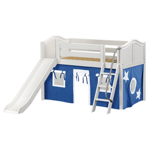 Maxtrix Twin Low Loft Bed with Angled Ladder, Curtain + Slide