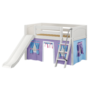 Maxtrix Twin Low Loft Bed with Angled Ladder, Curtain + Slide