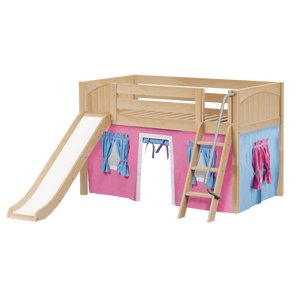 Maxtrix Twin Low Loft Bed with Angled Ladder, Curtain + Slide