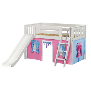 Maxtrix Twin Low Loft Bed with Angled Ladder, Curtain + Slide