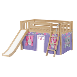 Maxtrix Twin Low Loft Bed with Angled Ladder, Curtain + Slide