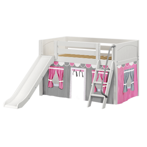 Maxtrix Twin Low Loft Bed with Angled Ladder, Curtain + Slide