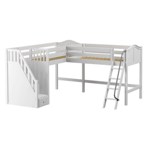 Maxtrix Twin Medium Corner Loft Bed with Ladder + Stairs - L