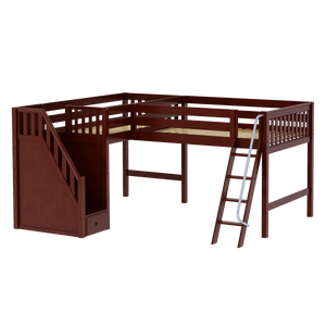 Maxtrix Twin Full Medium Corner Loft Bed with Ladder + Stairs - L