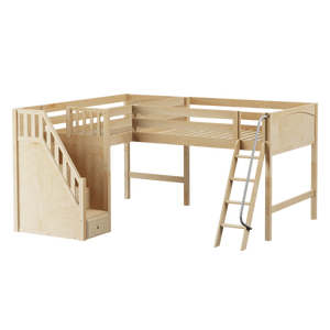 Maxtrix Twin Full Medium Corner Loft Bed with Ladder + Stairs - L