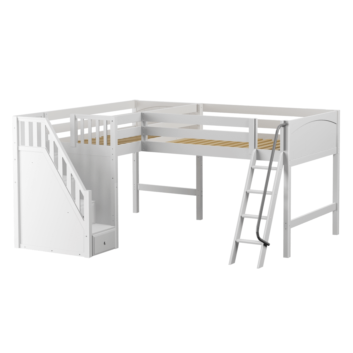 Maxtrix Twin Full Medium Corner Loft Bed with Ladder + Stairs - L