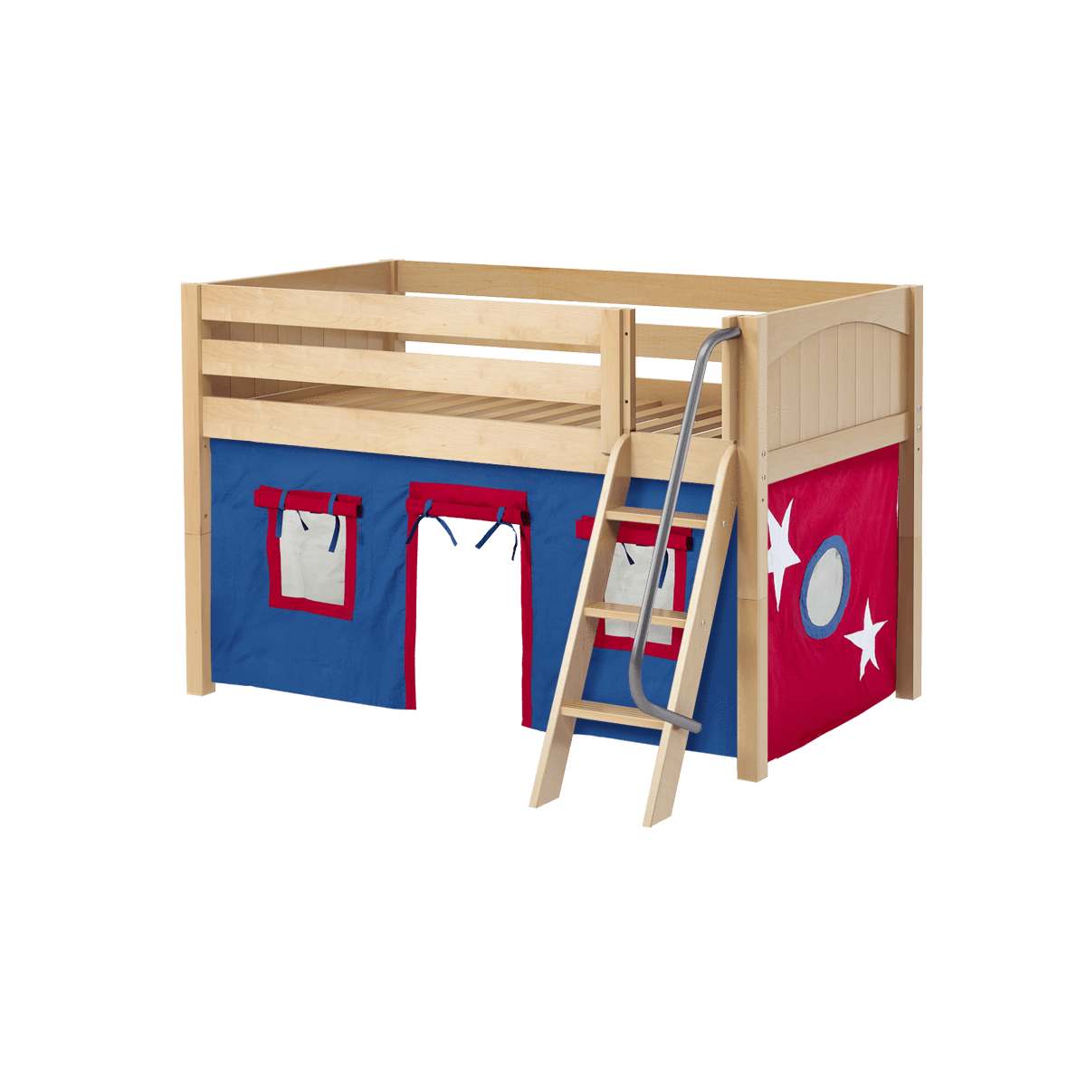 Maxtrix Twin Low Loft Bed with Angled Ladder + Curtain