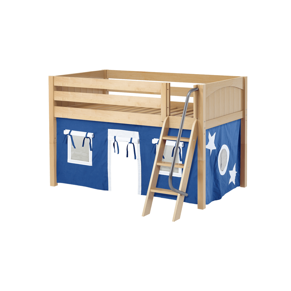 Maxtrix Twin Low Loft Bed with Angled Ladder + Curtain