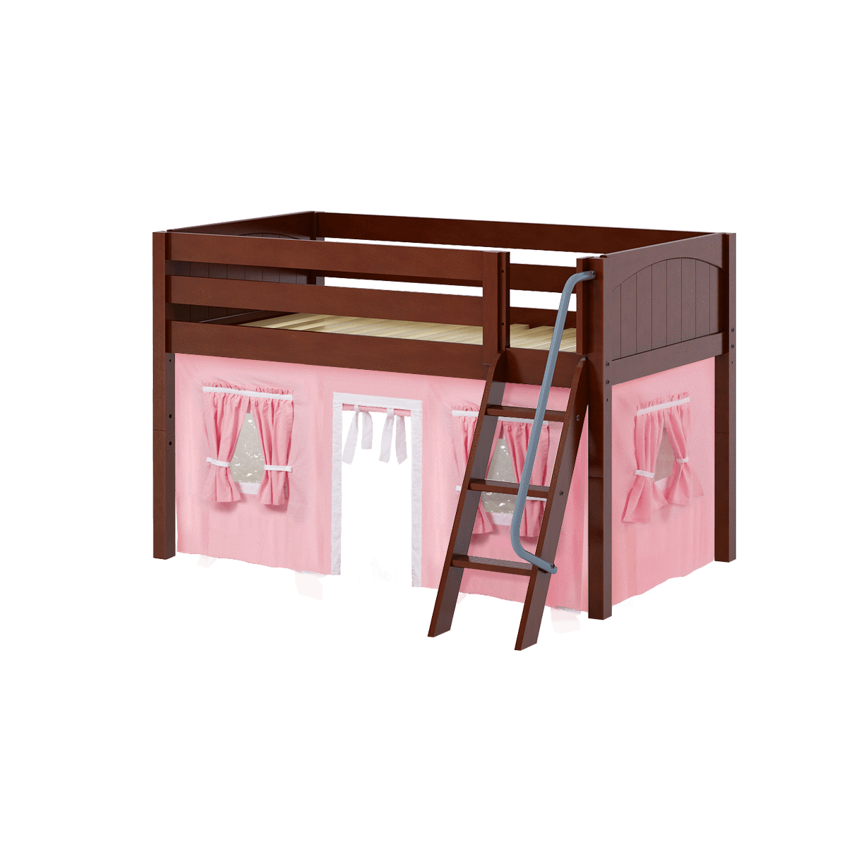 Maxtrix Twin Low Loft Bed with Angled Ladder + Curtain