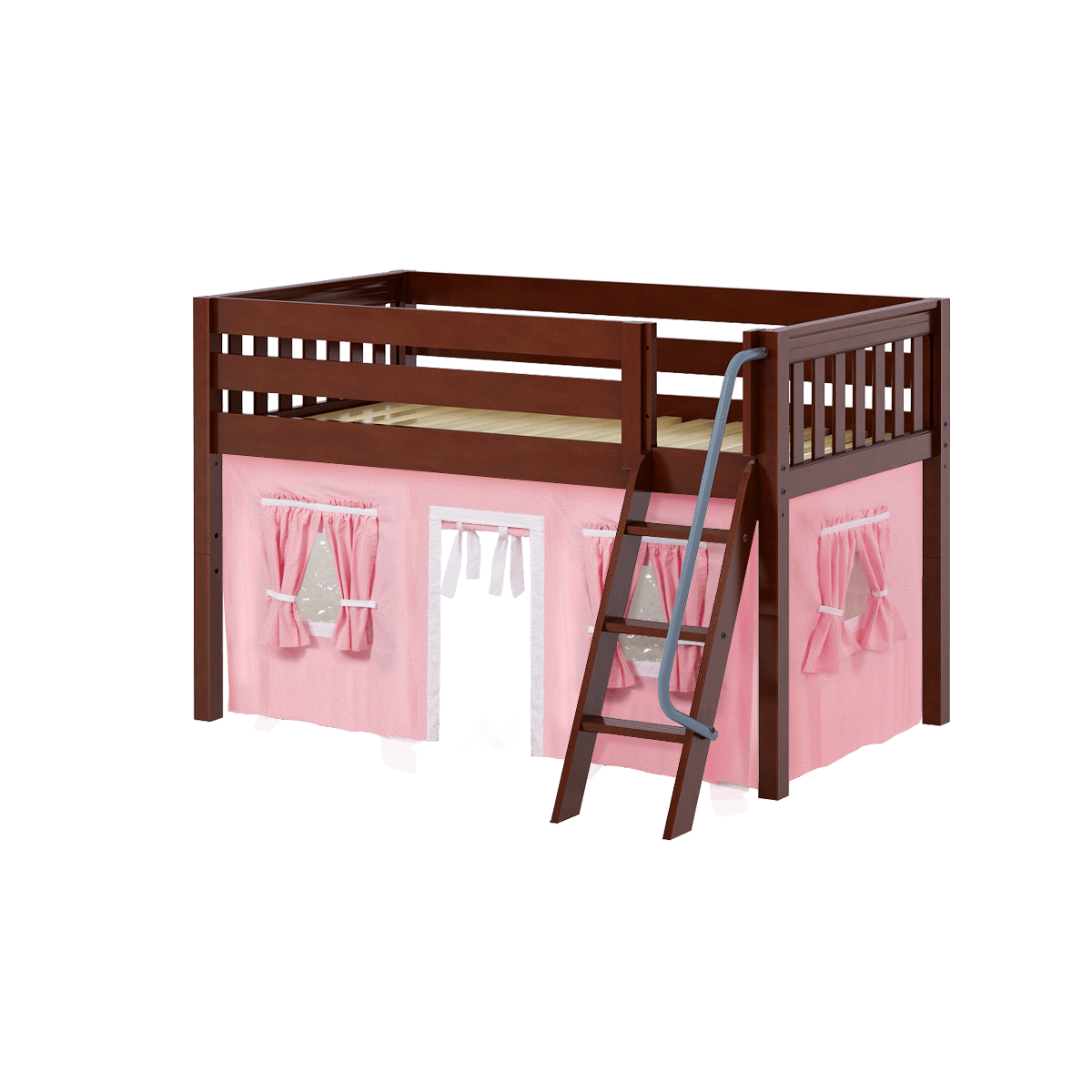 Maxtrix Twin Low Loft Bed with Angled Ladder + Curtain