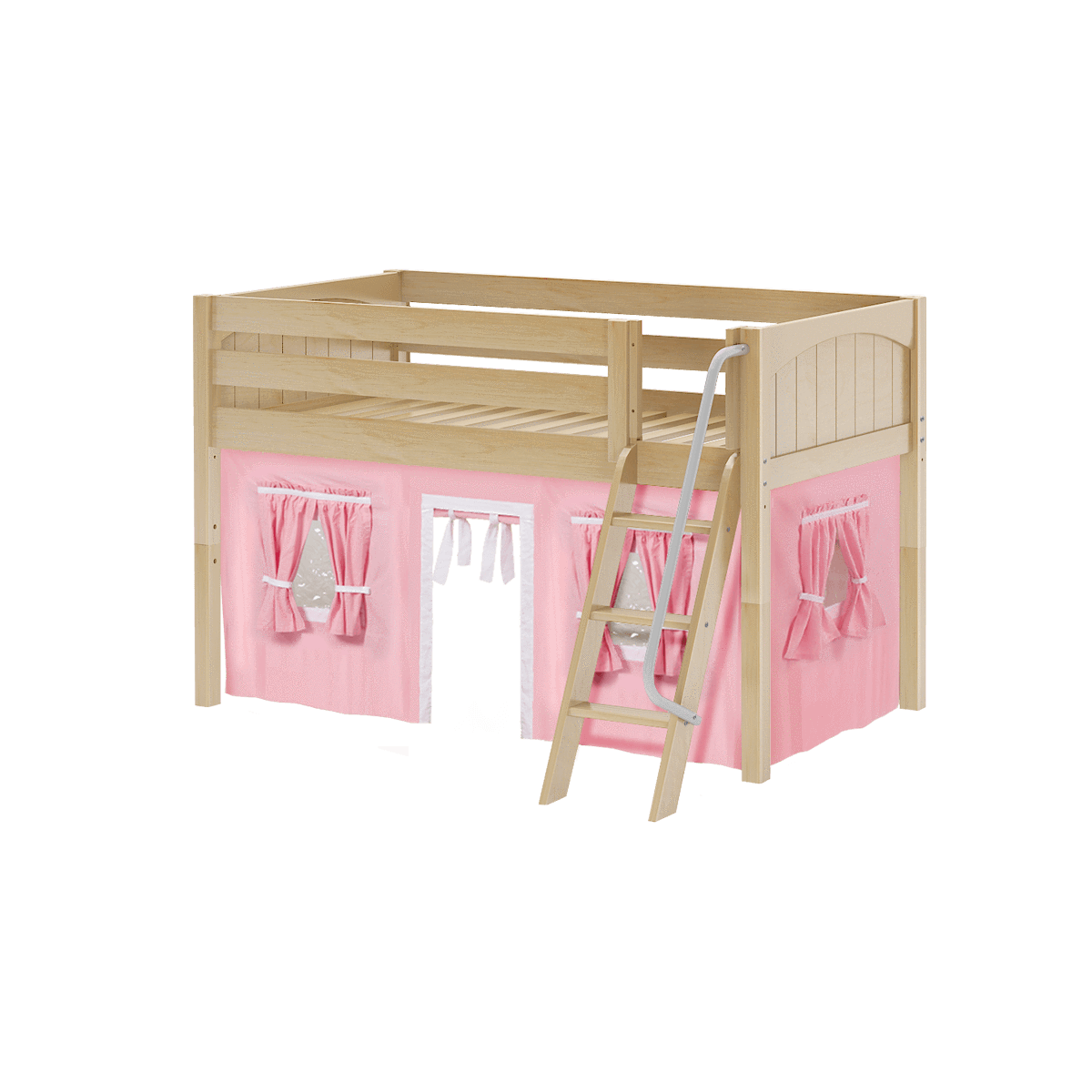 Maxtrix Twin Low Loft Bed with Angled Ladder + Curtain