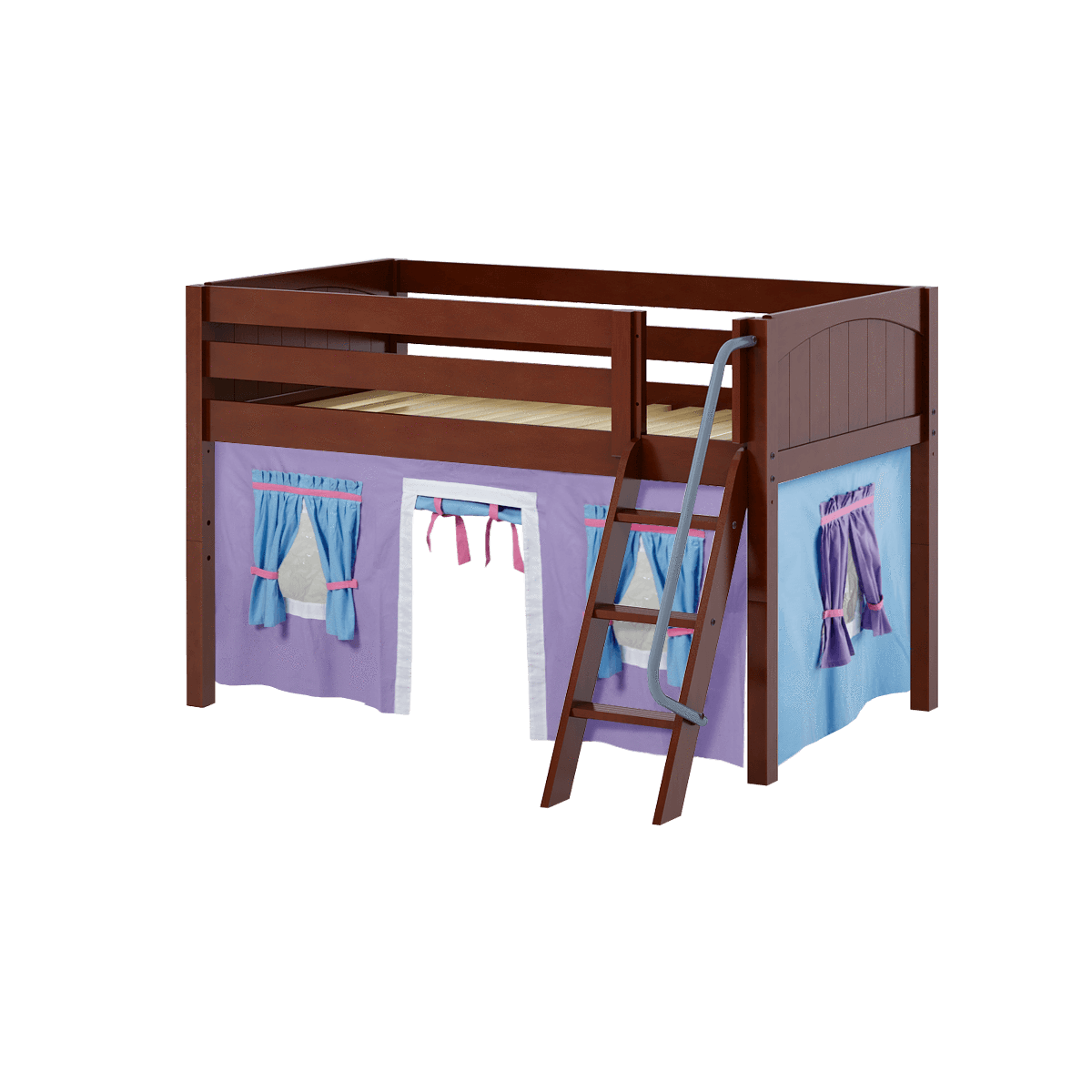 Maxtrix Twin Low Loft Bed with Angled Ladder + Curtain