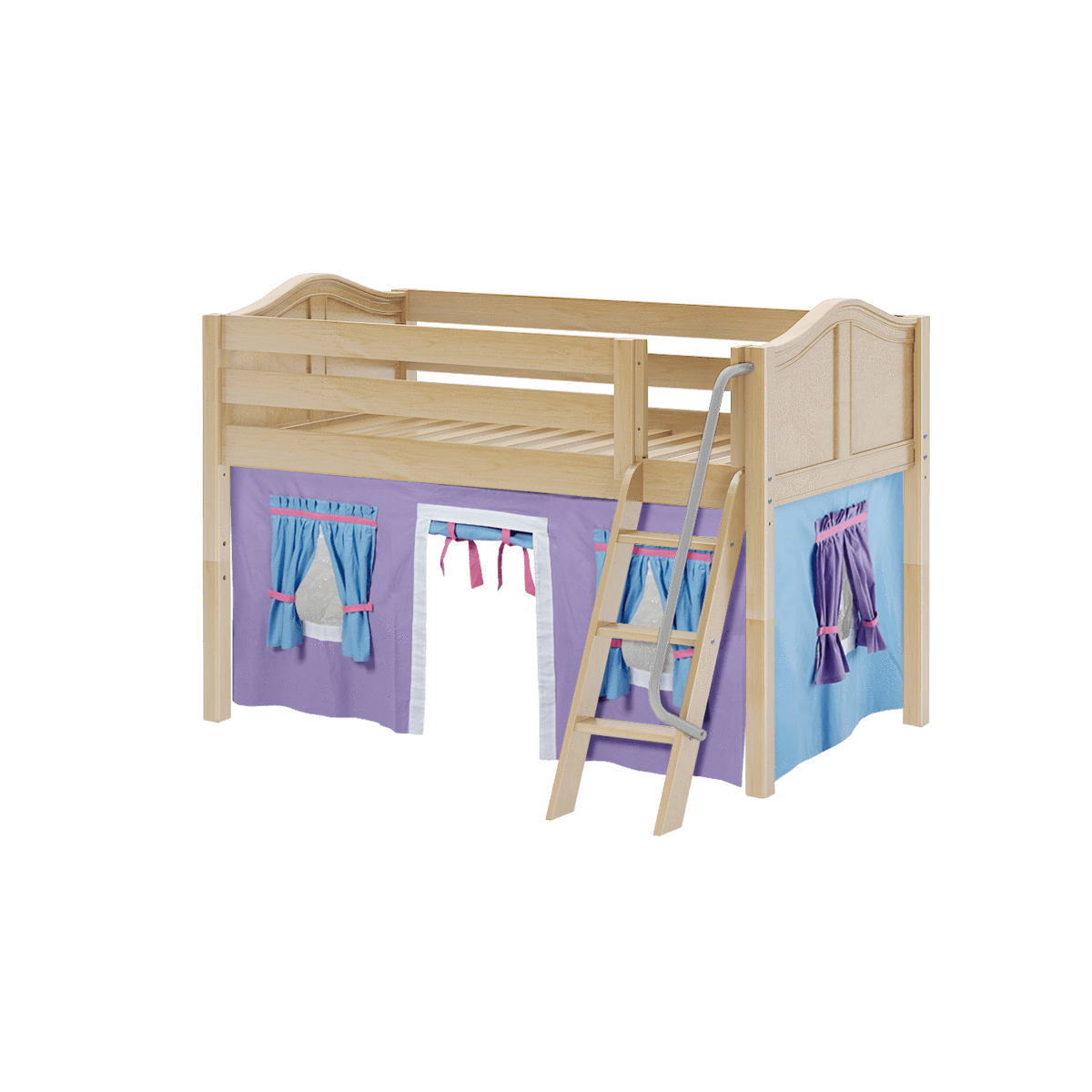 Maxtrix Twin Low Loft Bed with Angled Ladder + Curtain