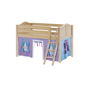 Maxtrix Twin Low Loft Bed with Angled Ladder + Curtain