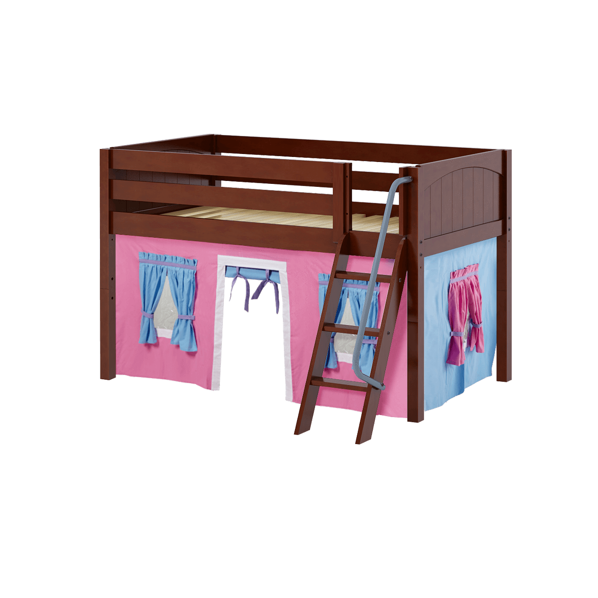 Maxtrix Twin Low Loft Bed with Angled Ladder + Curtain