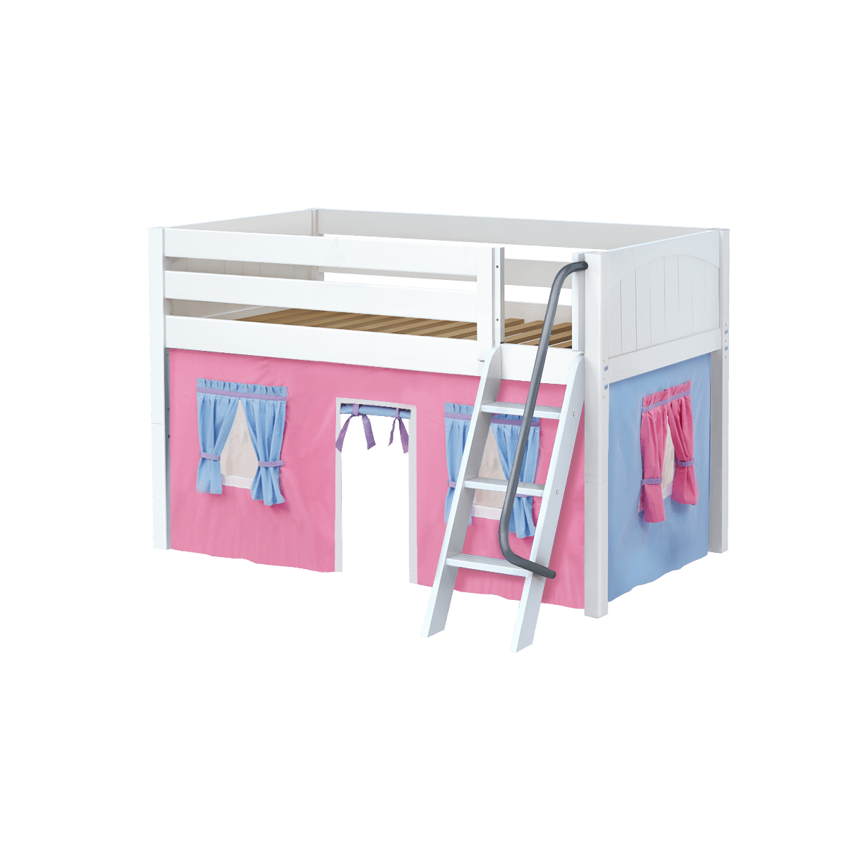 Maxtrix Twin Low Loft Bed with Angled Ladder + Curtain