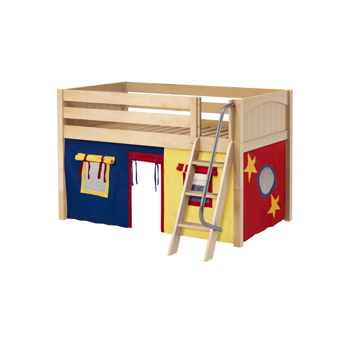 Maxtrix Twin Low Loft Bed with Angled Ladder + Curtain