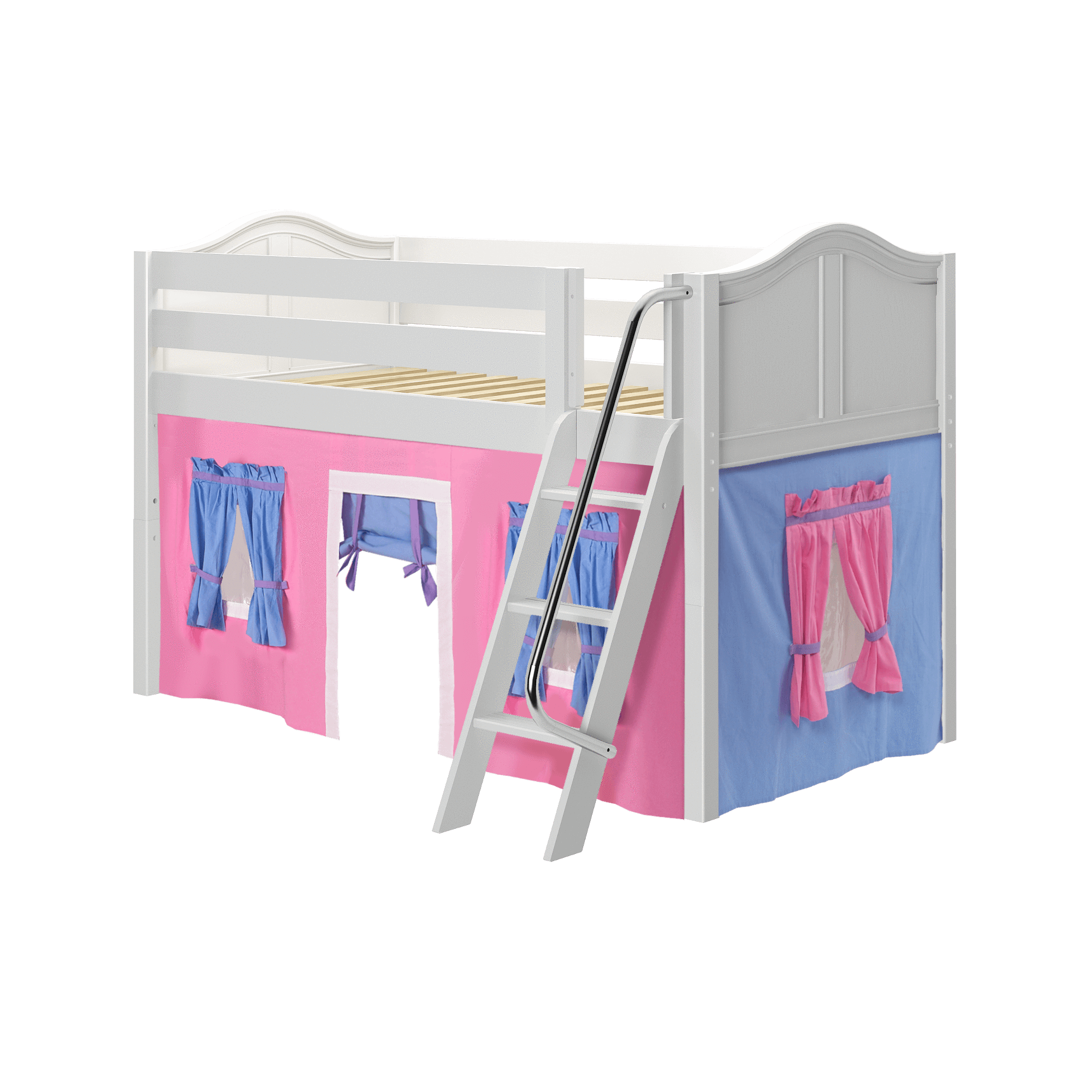 Maxtrix Twin Low Loft Bed with Angled Ladder + Curtain