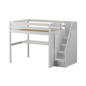 Maxtrix Full High Loft Bed with Stairs + Desk