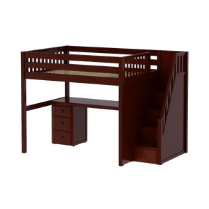Maxtrix Full High Loft Bed with Stairs + Desk