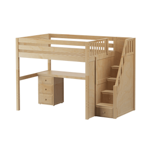 Maxtrix Full High Loft Bed with Stairs + Desk