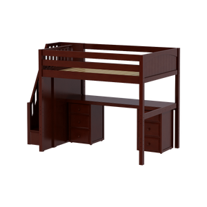 Maxtrix Full High Loft Bed with Stairs + Desk