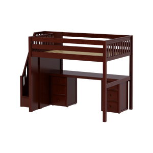 Maxtrix Full High Loft Bed with Stairs + Desk