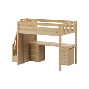 Maxtrix Full High Loft Bed with Stairs + Desk