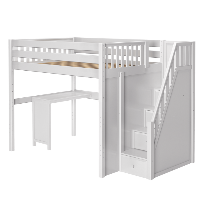 Maxtrix Full High Loft Bed with Stairs + Corner Desk